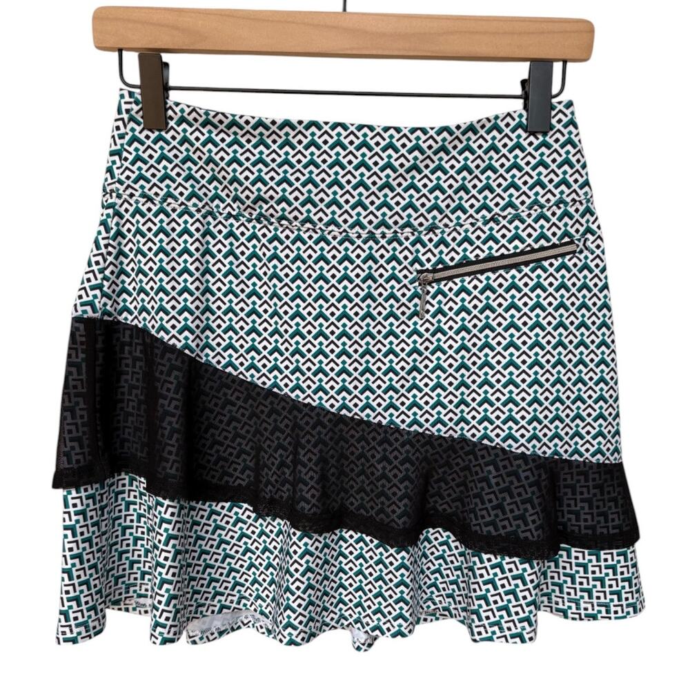 GG Blue Luxe Sport NWT Geoprint Ruffle Athletic Skort Golf Tennis Outdoors sz XS